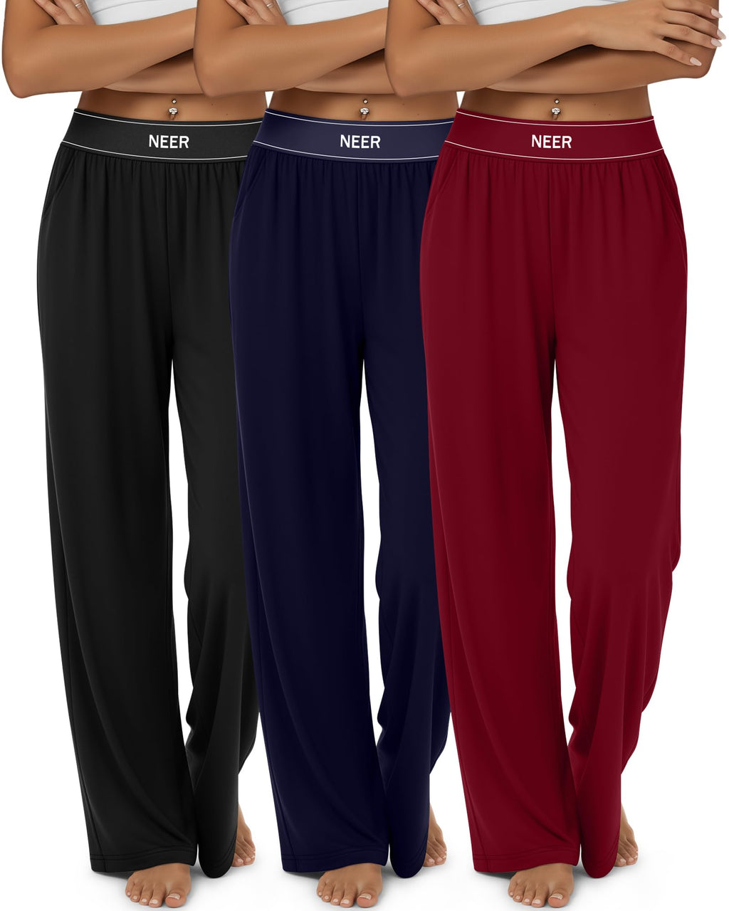Neer 3 Pack Women's Cotton Lounge High-Waisted Pants - Style 13