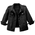 Hixiaohe Spring Summer Jean Jacket For Women Trendy Half Sleeve Button Down Short Denim Retro Cropped Trucker Coat - 03 Black