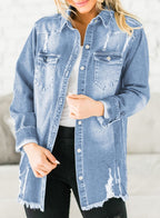 Dokotoo Jean Jacket Women Distressed Boyfriend Denim Light Blue 3xl - C2 Sky
