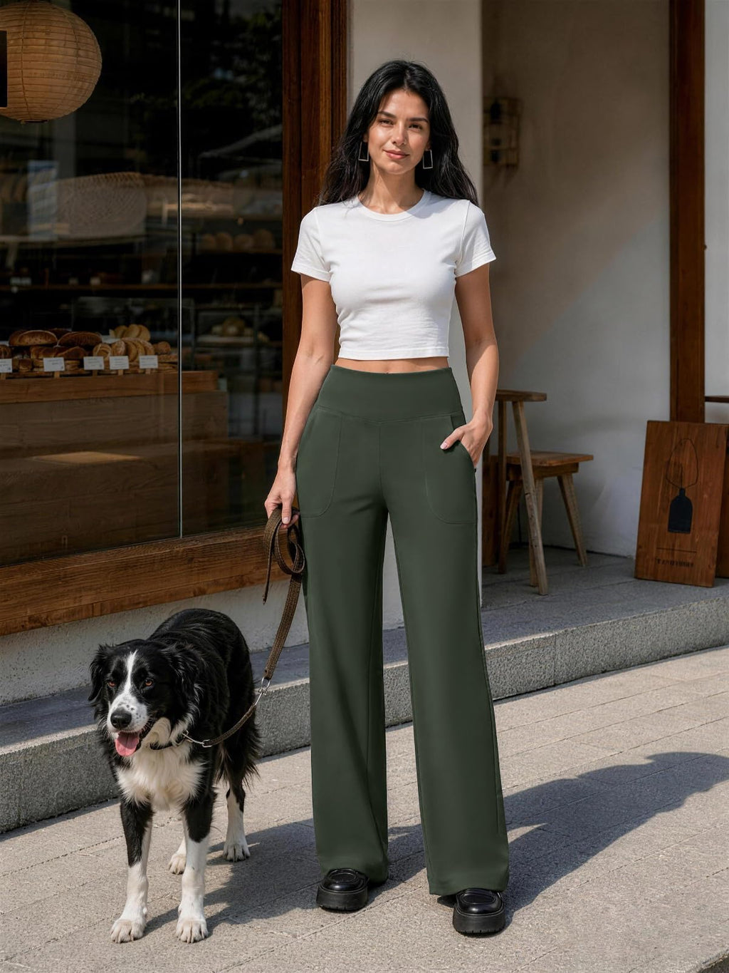Women's Copyleaf Wide-Leg Pants Woman High-Waist Casual - Size Large