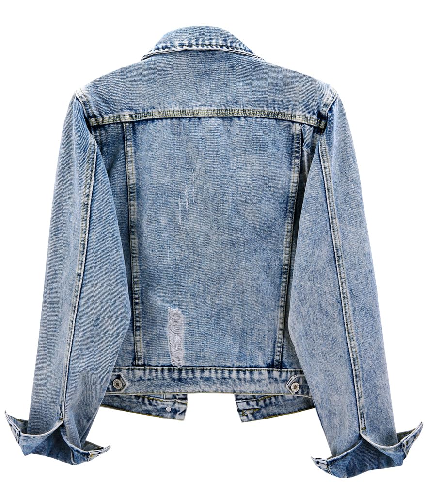 Kedera Denim Jacket For Women Distressed Jean Jackets Button Up Vintage Western Trucker - Snowflake Blue