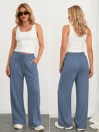 Athmile Women's Wide-Leg Sweatpants High-Waisted Baggy - Grey Blue