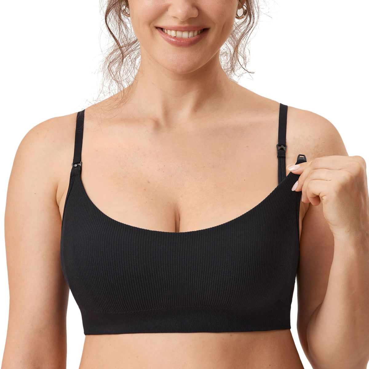 Women's Momanda Ribbed for Breastfeeding Black Medium Nursing Bra