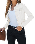Luvamia Women's Long Sleeve Button Down Stretchy Jean Jacket - Cropped Denim For Concert Outfit - Ivory White Size Small Fits 4/6
