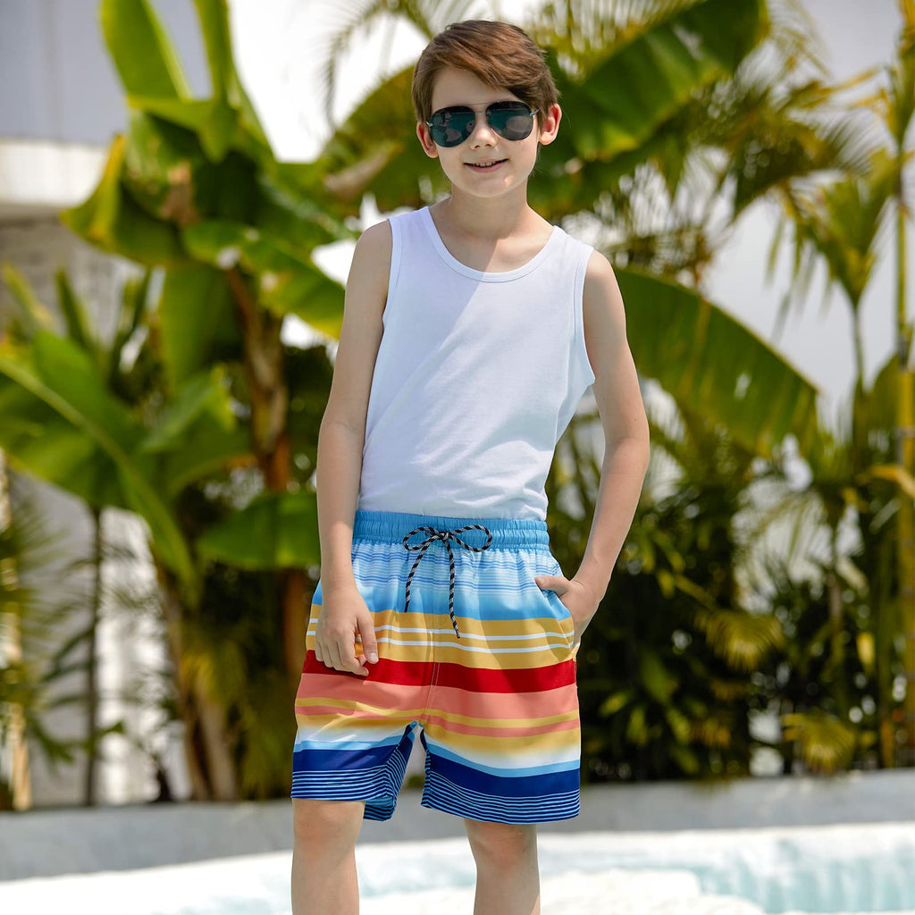 Cozople Teen Boys Swim Trunks Size 14-16 Beachwear Swimsuit Novelty Stripes Graphic Swimming Shorts Quick Dry UPF 50+ Beach Board Shorts for Teens Summer Holiday Beach Costume