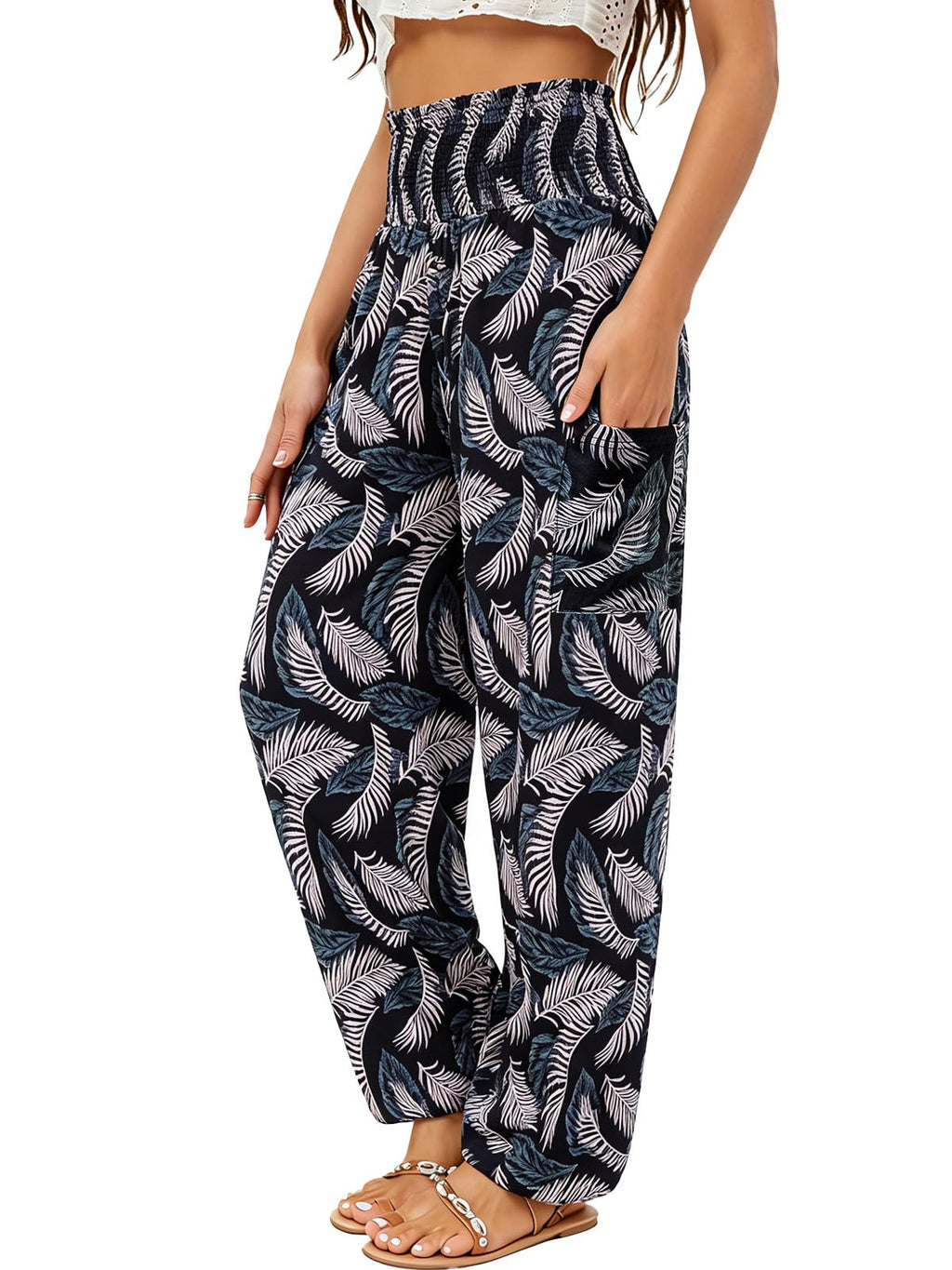 Qianxizhan Women's Harem Pants High-Waist Yoga Boho - Style 15