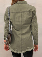 Dokotoo Womens Long Sleeve Button Down Oversized Jean Jacket Khaki 2xl - A1