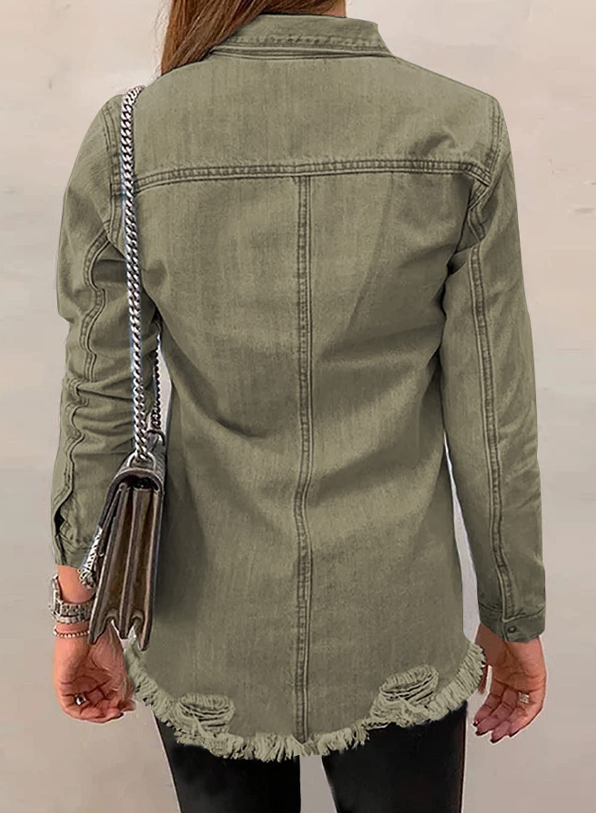 Dokotoo Womens Long Sleeve Button Down Oversized Jean Denim Jacket Khaki XL - A1