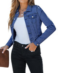 Luvamia Women's Fashion Long Sleeve Button Down Stretchy Denim Jean Jacket - Twilight Blue, Size X-large / 16-18