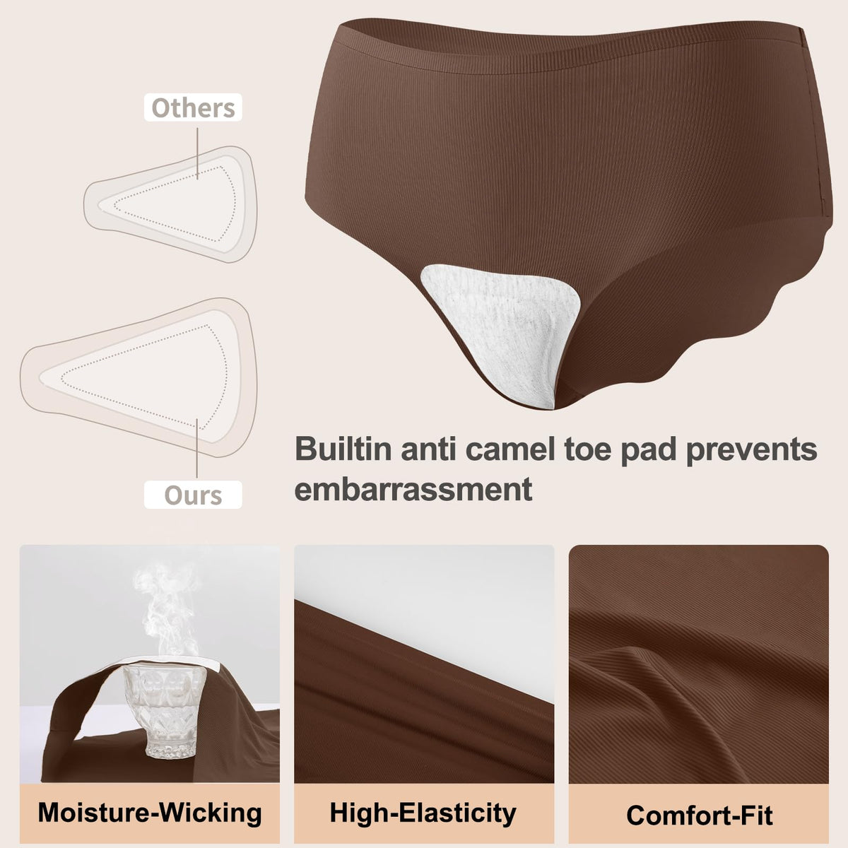 Jasmolly Camel Proof Seamless Underwear for Women 3 Packs No Show Cheeky