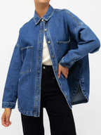Emmiol Women Denim Shirts Oversized Long Sleeve Button Down Blouse Distresse Jean Jacket Fall Outfits 2026 Mid Blue,2xl