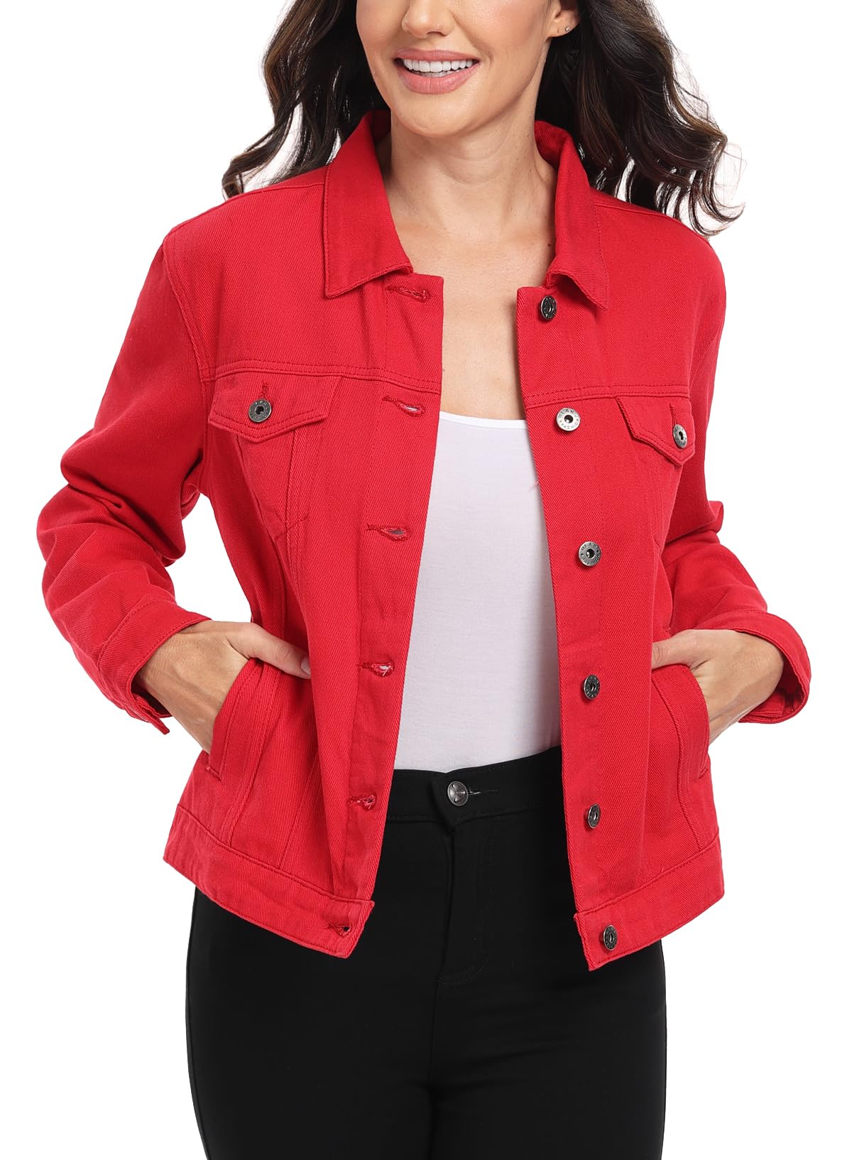Miss Moly Women's Denim Jacket Classic Button Up Jean Red M