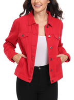 Miss Moly Women's Denim Jacket Classic Button Up Jean Red Xs
