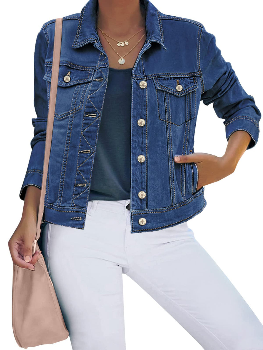 Luvamia Denim Jackets For Women Jean Jacket Fall Clothes Size S - Nightfall Blue
