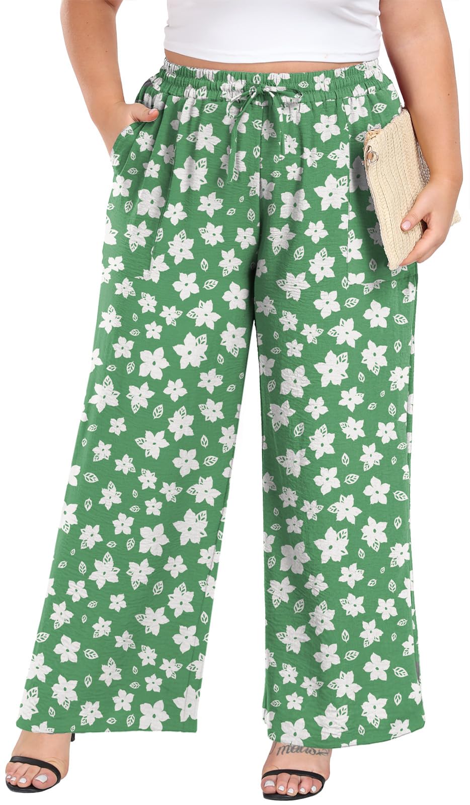 Lastshe Women's Plus Size Wide-Leg Pants Yoga For - Mint Green White