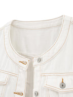 Kedera Jean Jacket Women Collarless Button Down Long Sleeve Western Denim Country Concert Outfits - White