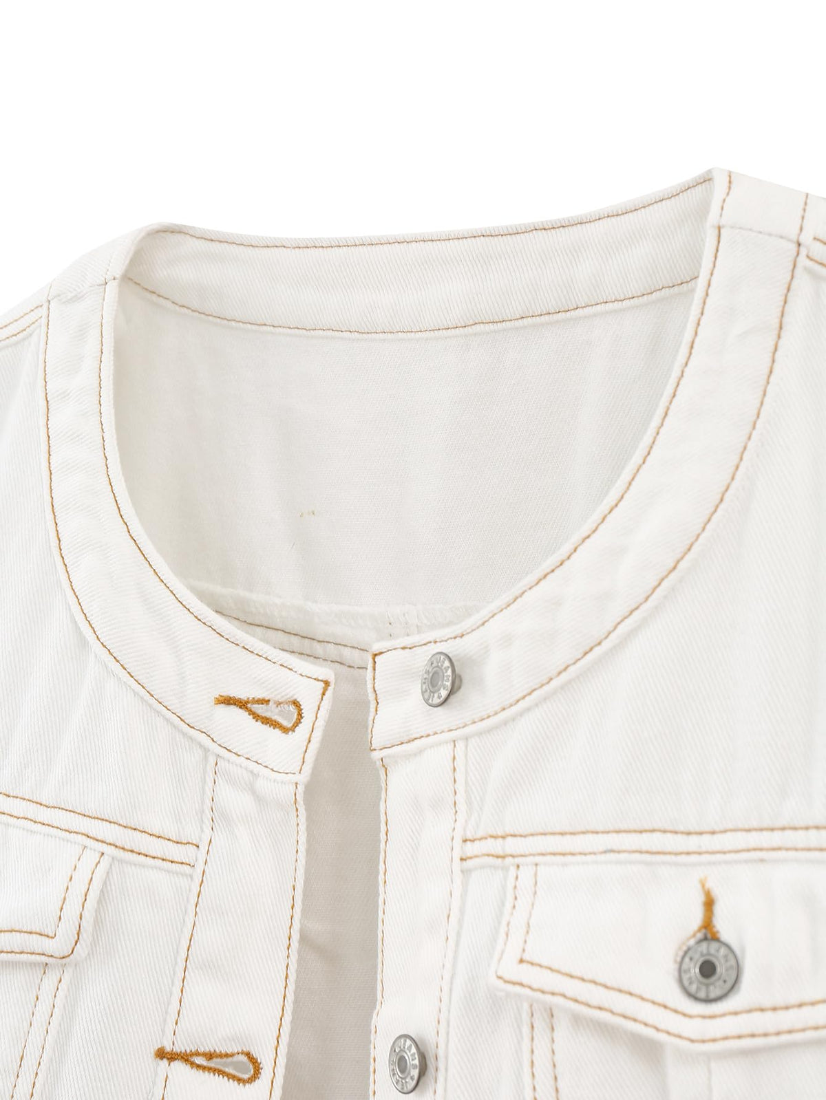 Kedera Jean Jacket Women Collarless Button Down Long Sleeve Western Denim Country Concert Outfits - White