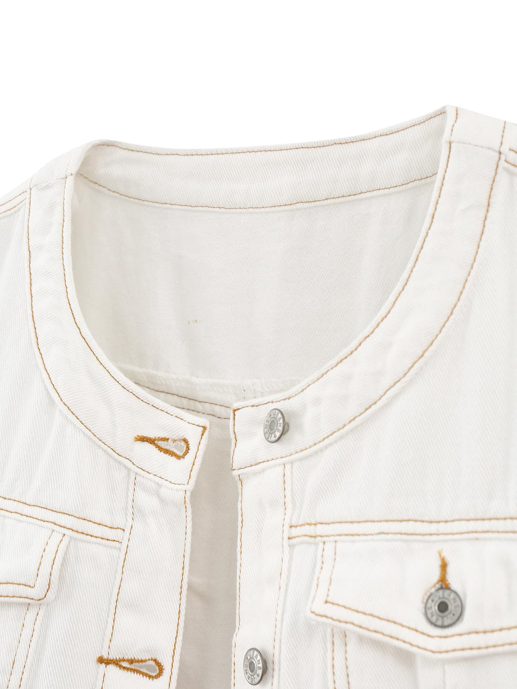 Kedera Jean Jacket Women Collarless Button Down Long Sleeve Western Denim Country Concert Outfits - White