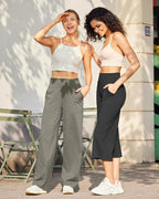 G4free Wide-Leg Pants For Women With Pockets Mocha Brown M Regular