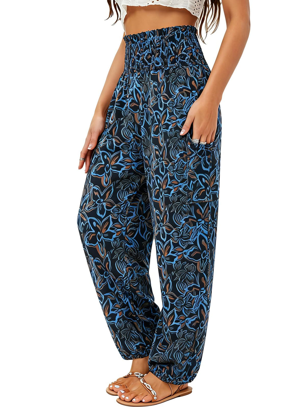Qianxizhan Women's Harem Pants High-Waist Yoga Boho - Night Blue