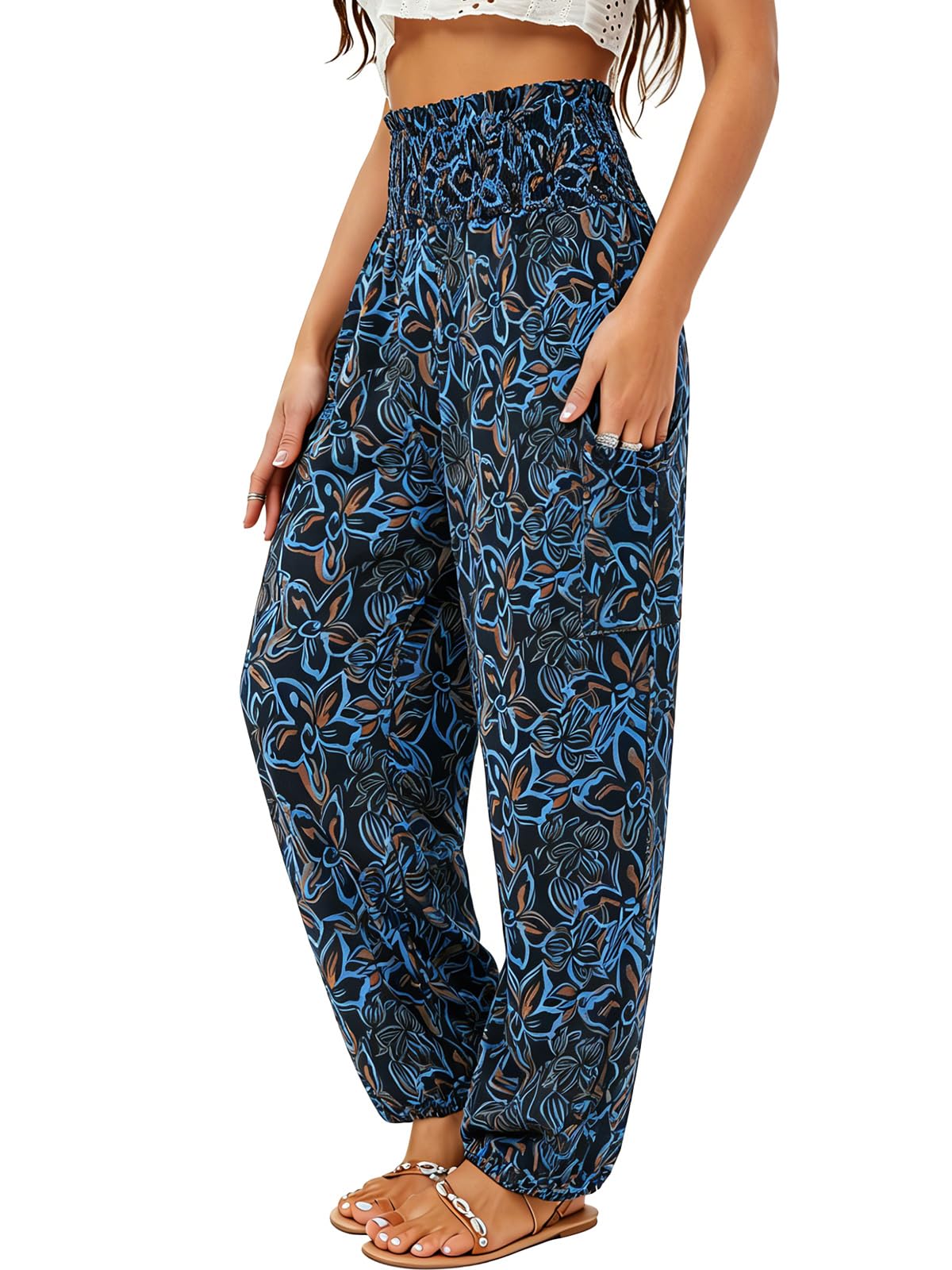 Qianxizhan Women's Harem Pants High-Waist Yoga Boho - Night Blue
