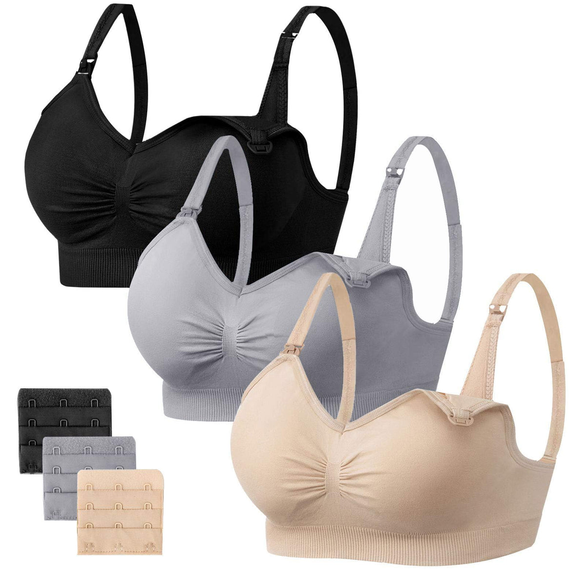 Angelhood Women's Seamless Sleep ,breastfeeding with Remove Pads Extenders Pack of 3 Nursing Bra