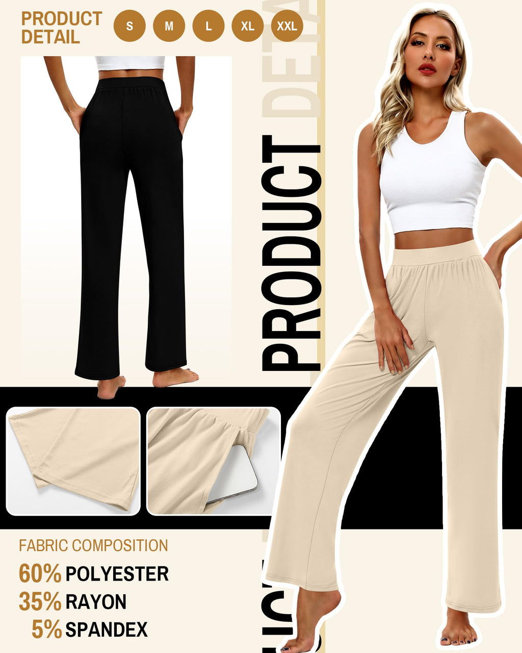 Huukeay 3 Pack Women's Lounge Pants Cozy Sweatpants - Black, Apricot,