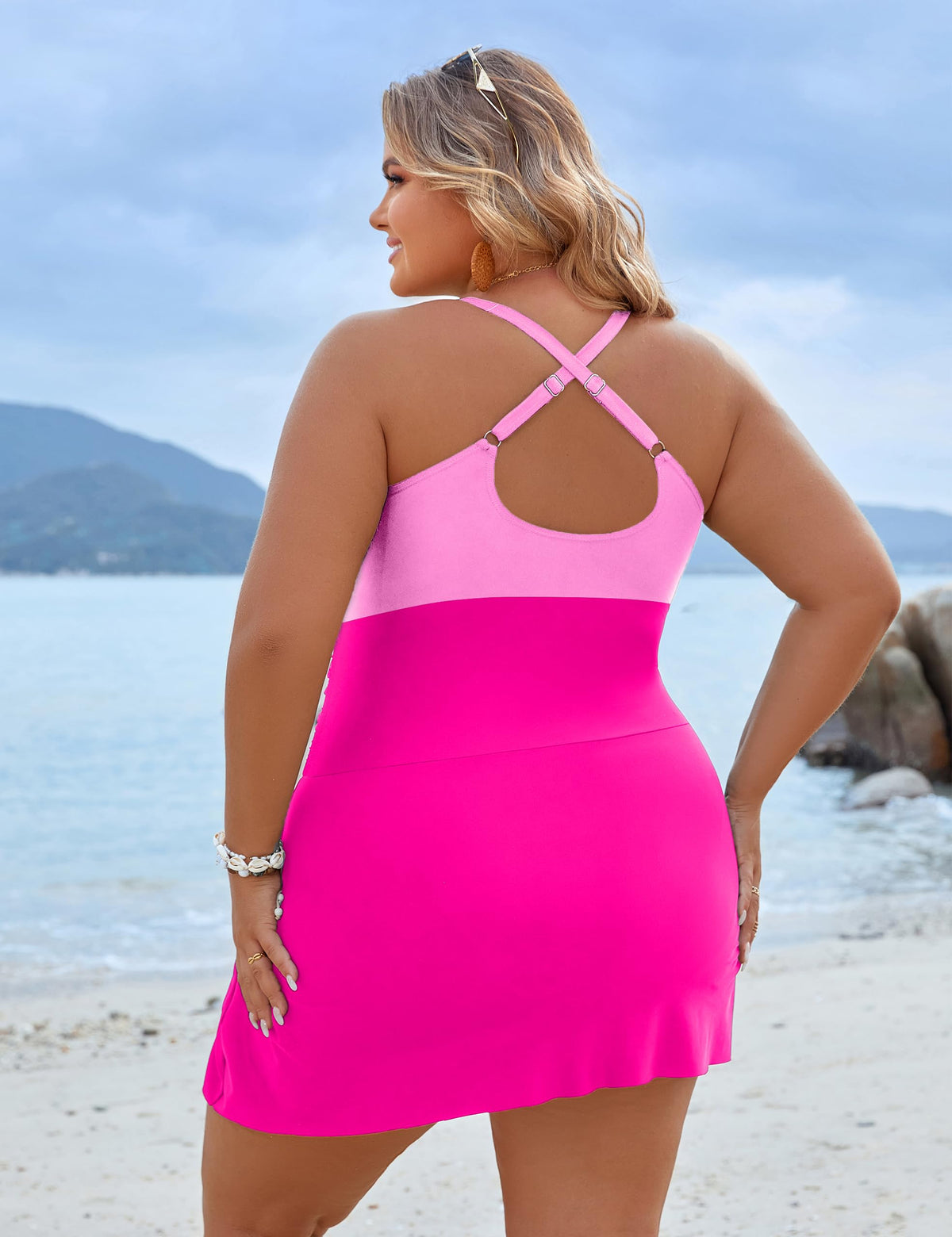Blooming Jelly Women Plus-Size Swimdress One-Piece Tummy - Hot Pink