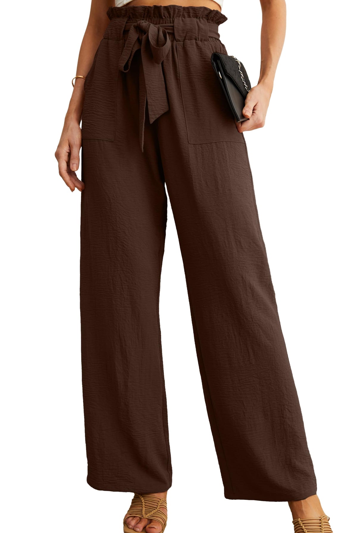 Iwollence Women's Wide-Leg Pants With Pockets - 57 Chocolate