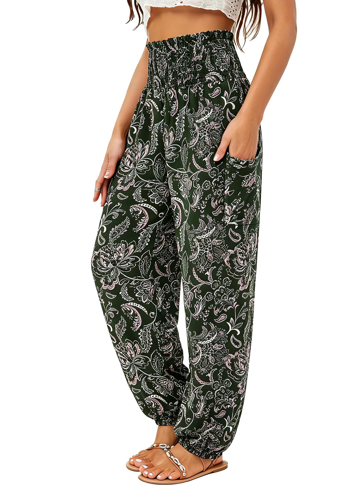Qianxizhan Women's Harem Pants High-Waist Yoga Boho - Style 65
