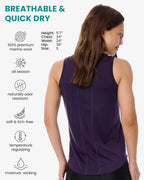 100% Merino Wool Tank Top Women - Active Sleeveless Undershirt Base Layer (X-Small, H: Dark Purple)