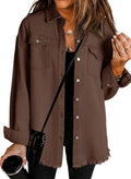 Dokotoo Denim Jacket For Women Oversized Jean With Pocket Brown L