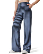 G4free Wide-Leg Pants For Women With Pockets Stretch Navy Stripe S