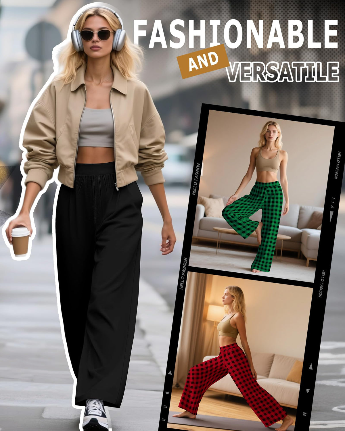 Huukeay 3 Pack Women's Lounge Pants Cozy Sweatpants Large Black Green