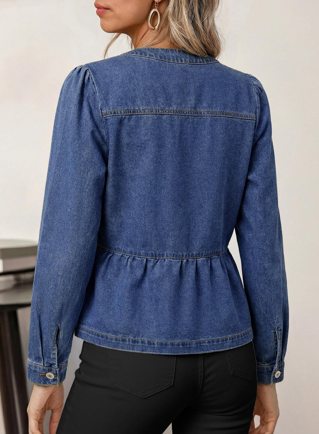Dokotoo Cropped Jean Jacket Women Fashion Spring Summer Button Down Long Sleeve Cinched Waist Crop Denim Jackets For Rodeo Western Country
