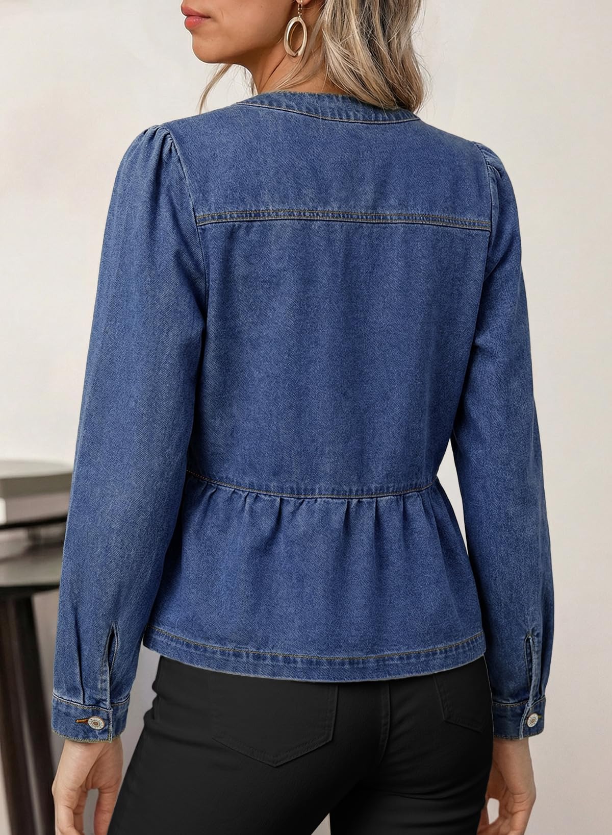 Dokotoo Cropped Jean Jacket Women Fashion Spring Summer Button Down Long Sleeve Cinched Waist Crop Denim Jackets For Rodeo Western Country