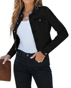 Luvamia Women's Fashion Long Sleeve Button Down Stretchy Denim Chamarra True Black Size 12 / 14 Jacket
