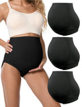 Hofish Maternity Support Underwear for Women's No Show Seamless Pregnancy Underpants 3pack Black Large Shapewear