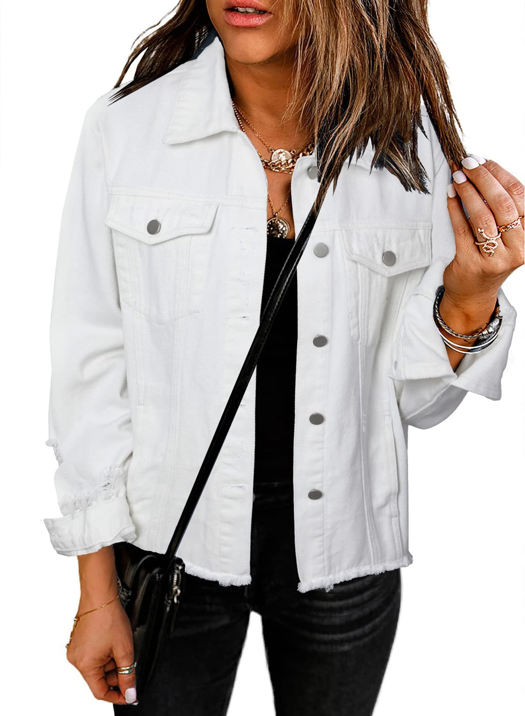 Evaless Womens Button Down Washed Denim Jean Jacket 2026 Western Plus Size Trendy Boyfriend Distressed Ripped Long Sleeve Trucker Coat