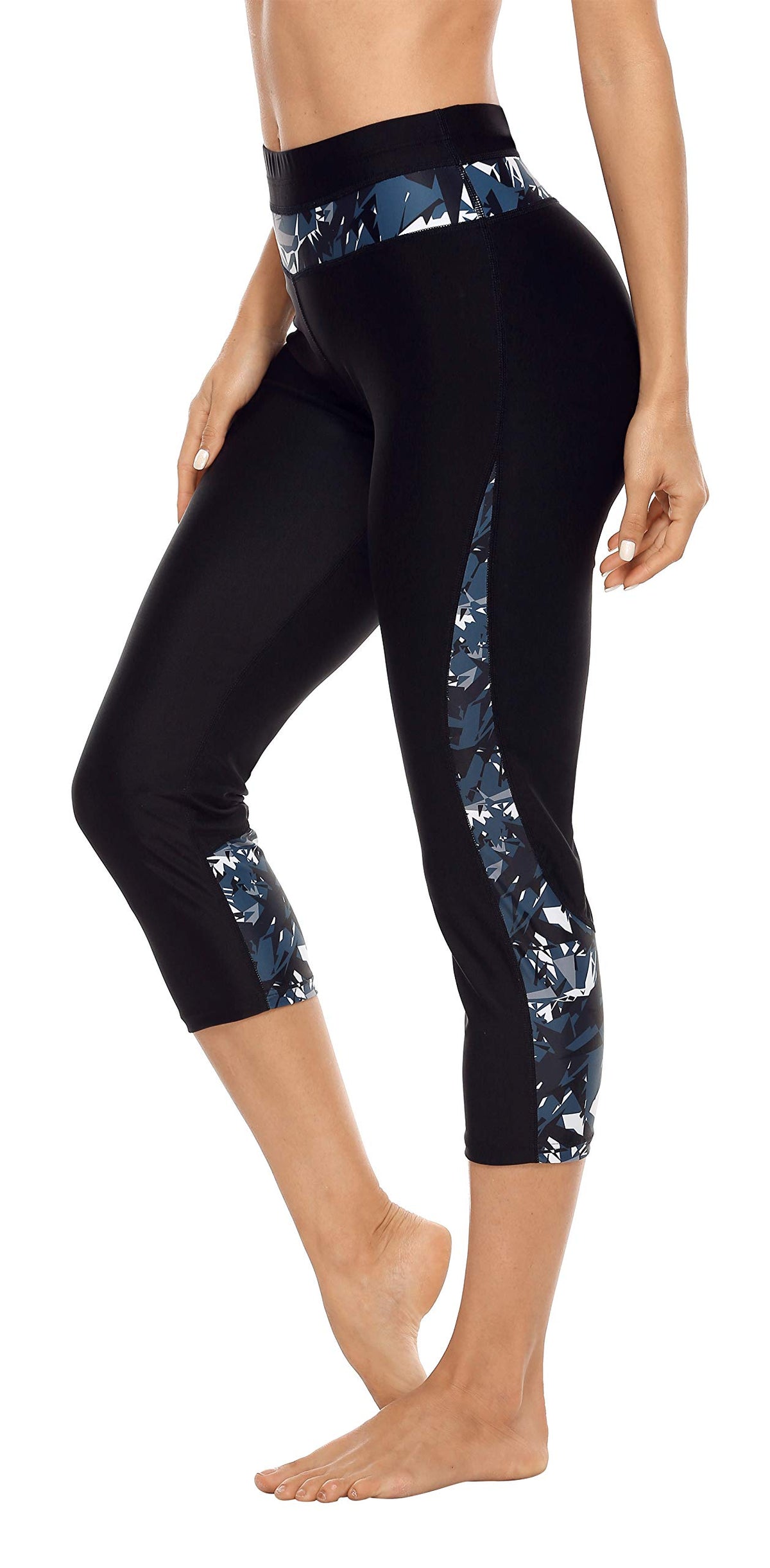 ATTRACO Swim Capri for Women Swimming Pants Black Swim Leggings for Beach S