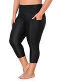 ATTRACO Plus Size Swimming Capris for Women Sports Pockets Black 2X