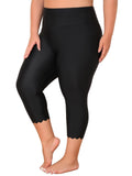 ATTRACO Womens Plus Size Swim Capris Scalloped Trim Swim Tights Black 2X