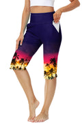 Women's Surfing Leggings Swim Capris with Pockets Sun Protection Hawaiian Swimming Pants Purple L