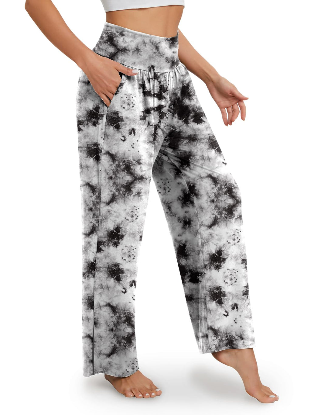 Gracyoga Women's Wide-Leg Yoga Pants Flowy Lounge - C-tiedyegrey