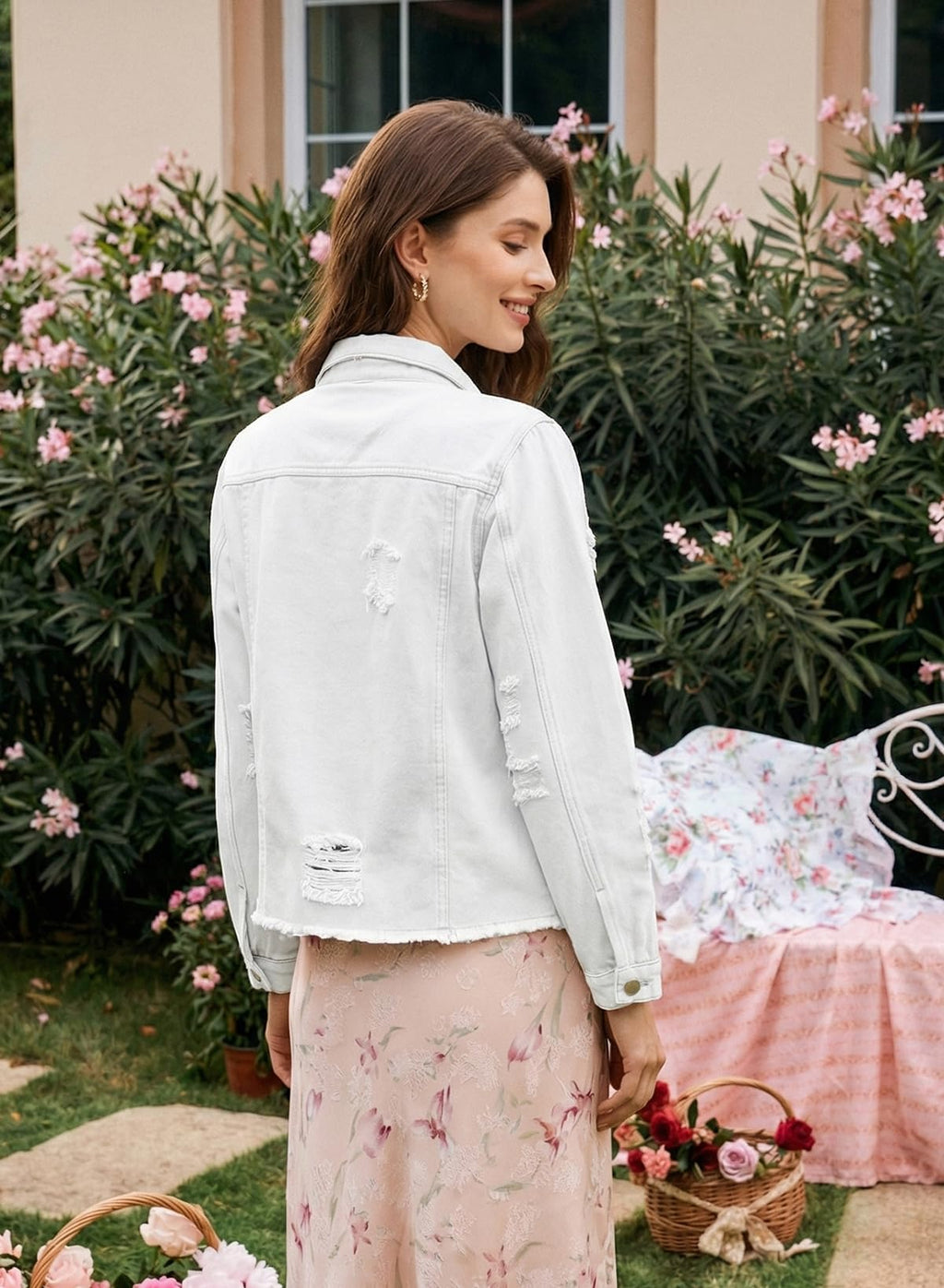 Evaless Women's Vintage Ripped Distressed Denim Jean Jacket 2026 Trendy Fall Spring Summer Casual Long Sleeve Button Down Outwear With