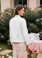 Evaless Women's Vintage Ripped Distressed Denim Jean Jacket 2026 Trendy Fall Spring Summer Casual Long Sleeve Button Down Outwear With
