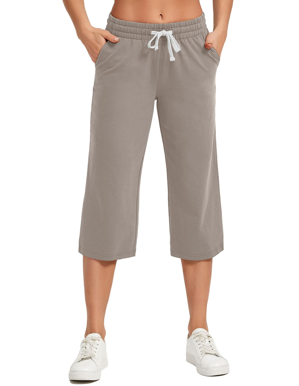 Specialmagic Women's Capri Pants Cotton Sweatpants Simply Taupe L