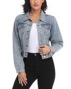 Andy & Natalie Women's Denim Jacket Trendy Long Sleeve Basic Button Down Cropped Jean With Pockets Light Blue Small