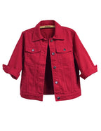 Unilexi Women's 3/4 Sleeve Colored Cropped Denim Jacket Light Wash Short Jean Trucker Coat(0098-truered-s)
