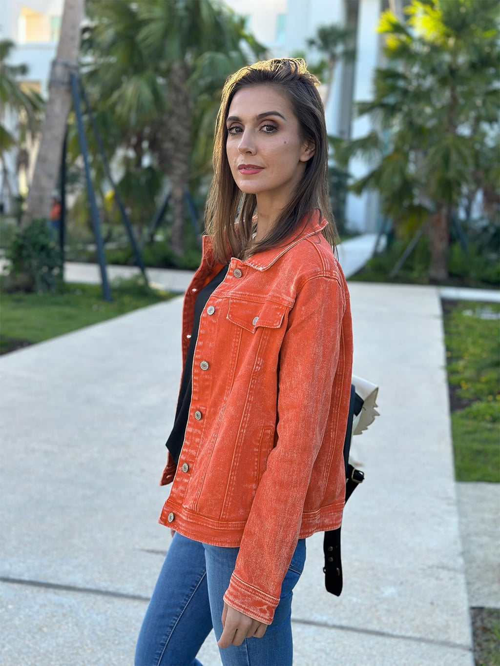 Luvamia Denim Jackets For Women Stretch Jean Size XL - Orangeade